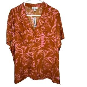 New Jessica Simpson Women’s Spring Tropic Floral Button Front Shirt XXL Orange
